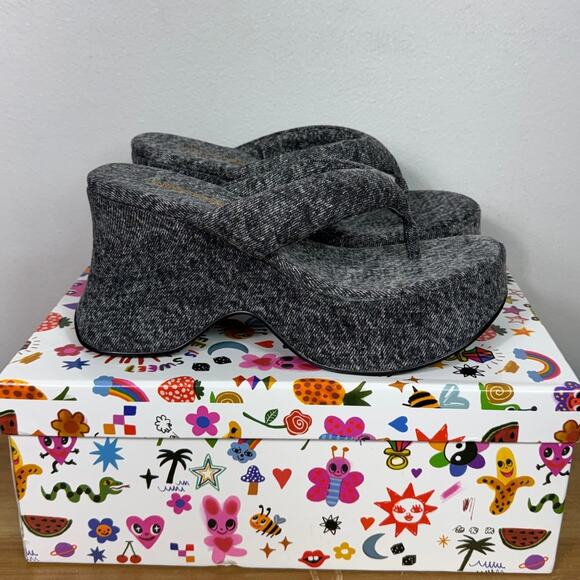 New Jeffrey Campbell Denim Drippin Sandal in Black Women's 7 - Picture 4 of 7